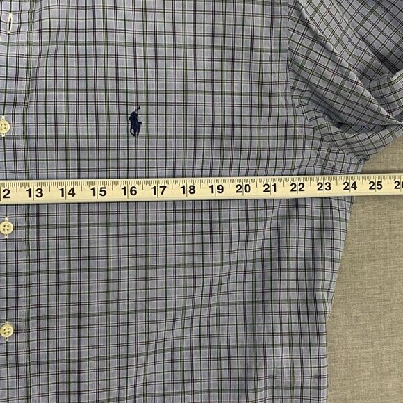 Ralph Lauren Yarmouth Shirt Cotton Button Sz 16.5 Down Blue Green Check - Picture 7 of 8